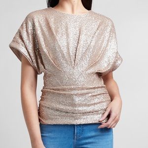NWT Express Sequin Cinched Front Top in Beige